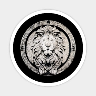 Stone Statue Of Lion In Circular Frame Magnet